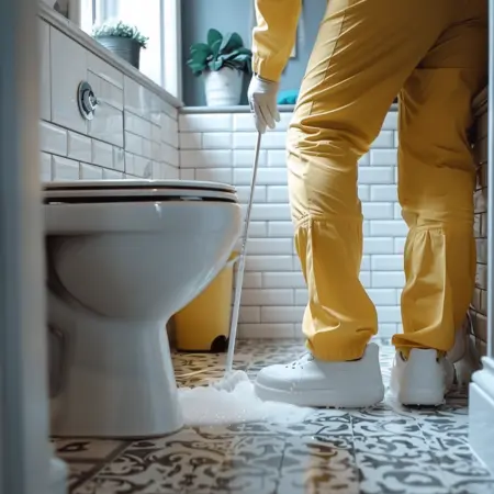 cleaning toilet after fixing it