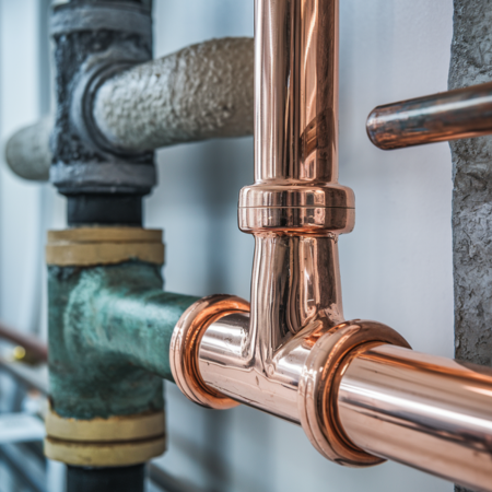 copper and cast iron plumbing pipes